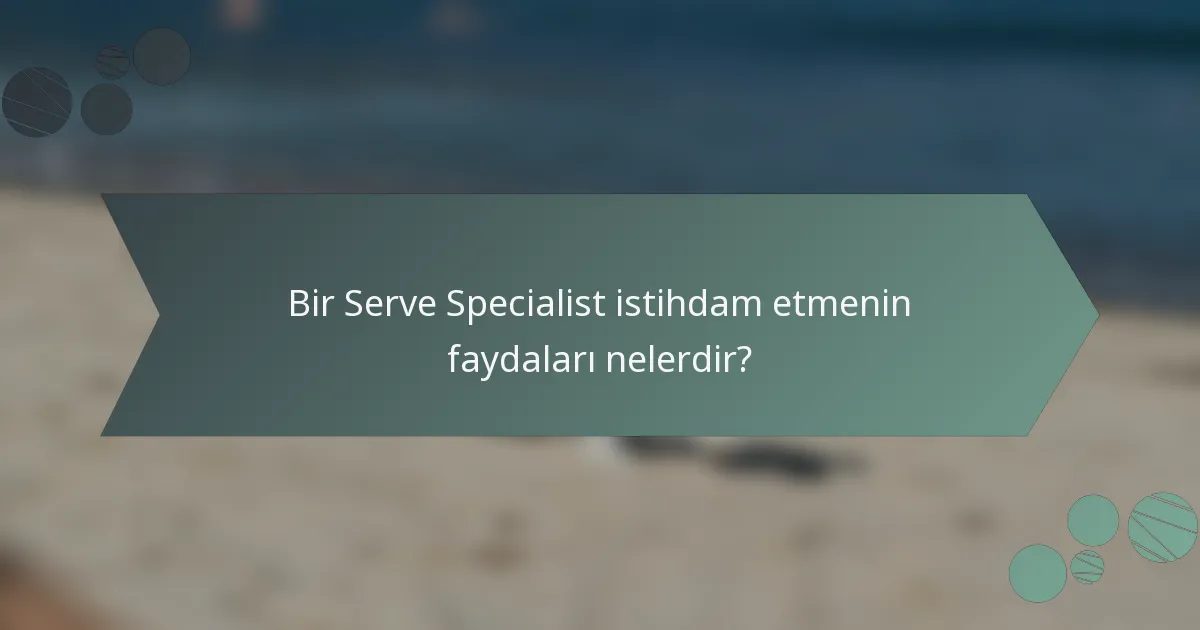 Bir Serve Specialist istihdam etmenin faydaları nelerdir?